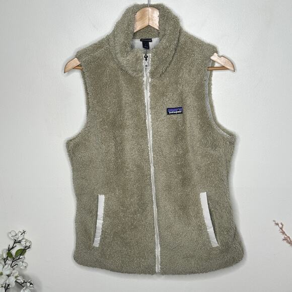 PATAGONIA Los Gatos Teddy Shaggy Fleece Vest Tan Khaki Beige Sz L - Picture 2 of 6